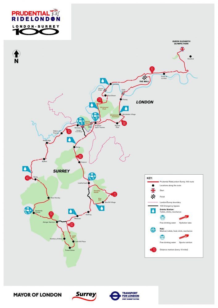 Map of the cycle route 100 miles